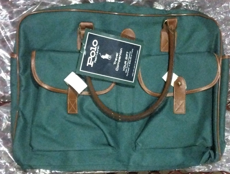 Polo Ralph Lauren Green Solid Overnight Bag Brown Trim Carry Handles BRAND NEW