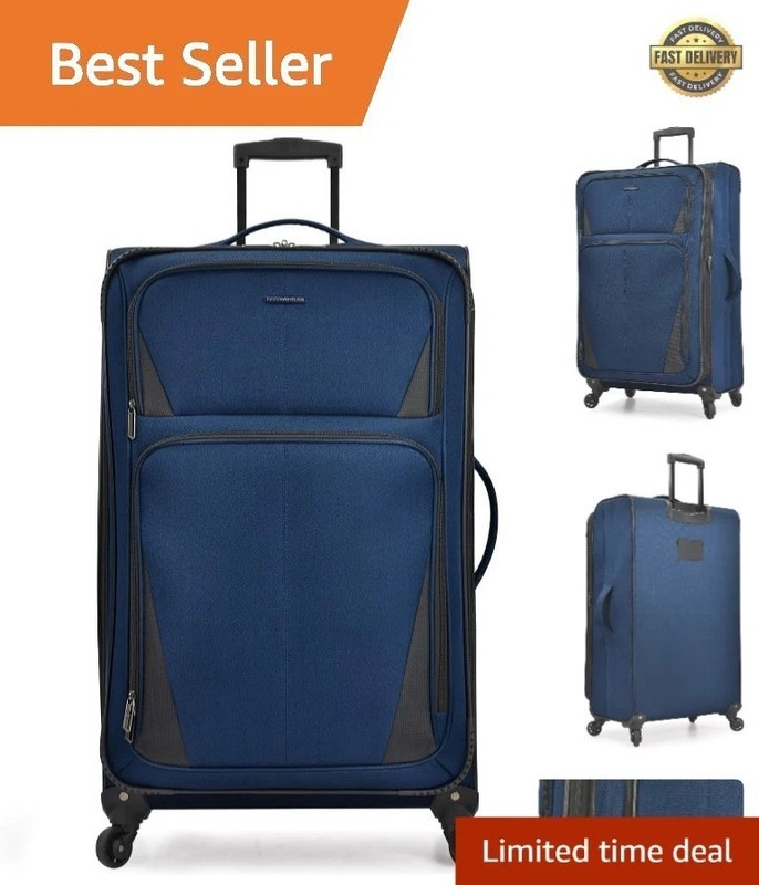 Family-Friendly 31-Inch Navy Softside Luggage with Spinner Wheels – Expandable