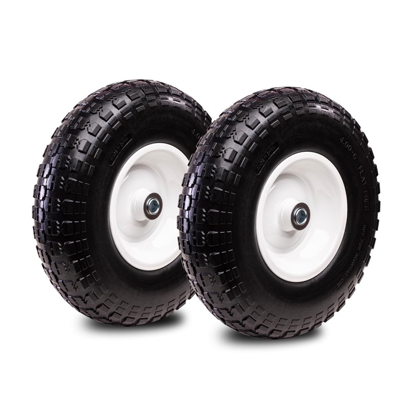 2 PCS 13 Inch Solid Flat Free Tires and Wheels 4.00-6 with 5/8'' Bearing and ...