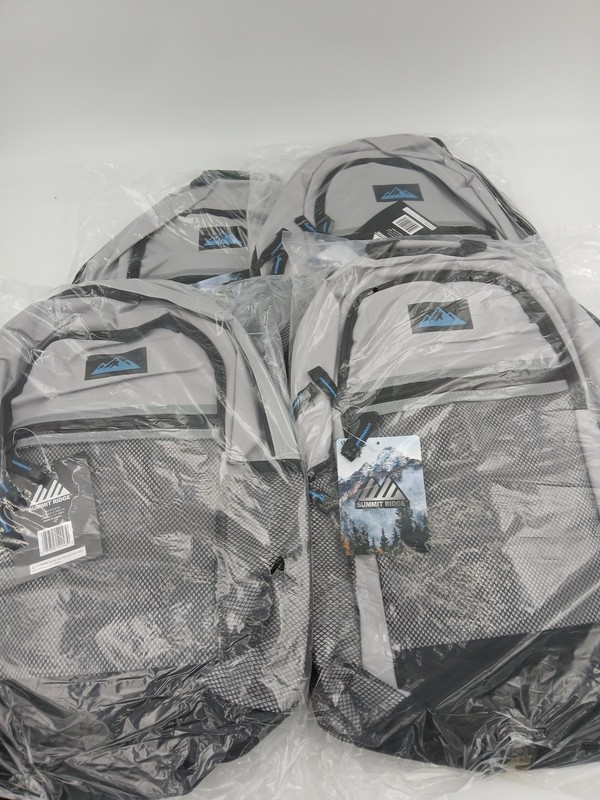 Lot of 4 Summit Ridge Backpack Gray Black Mesh Pocket School Travel Daypack