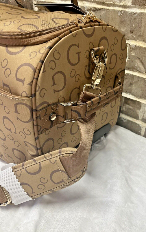 GUESS Cassius Travel Duffle ROLLING WHEELED BAG Mocha Multi Logo Luggage NEW gallery