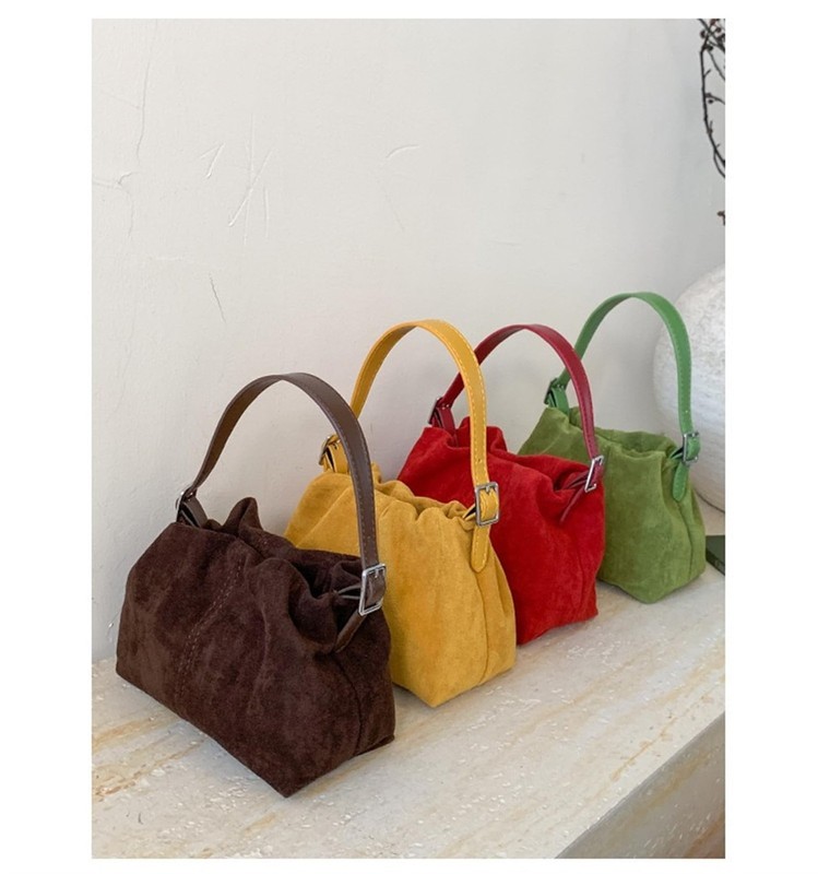 Women Vintage Suede Handbag Small Tote Bag Drawstring Bucket Bag Faux Suede C... gallery