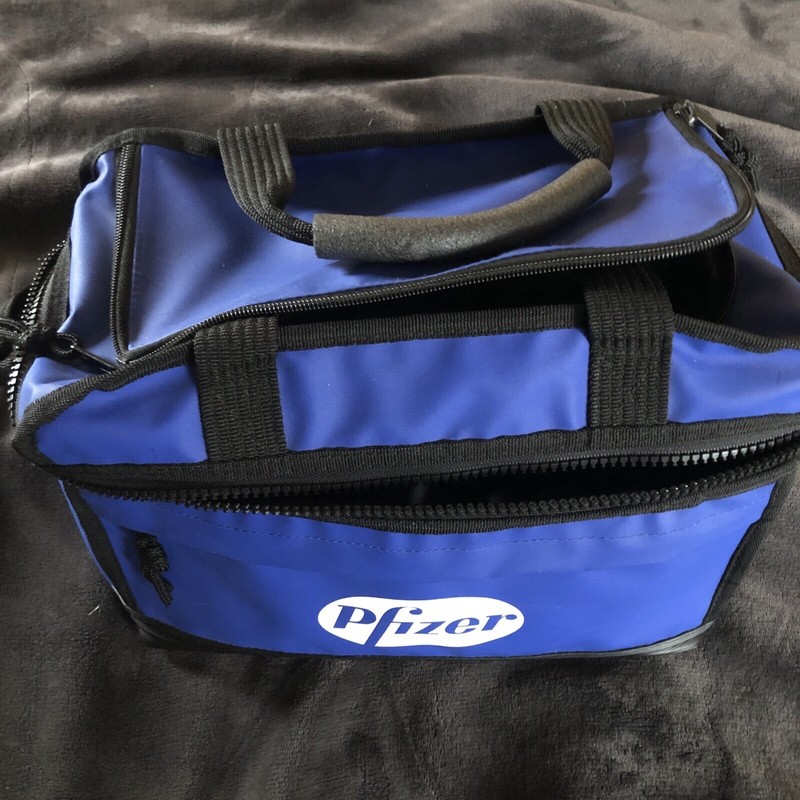 Pfizer Carry Case Bag Color Blue Multiple Zippered & Open Pockets