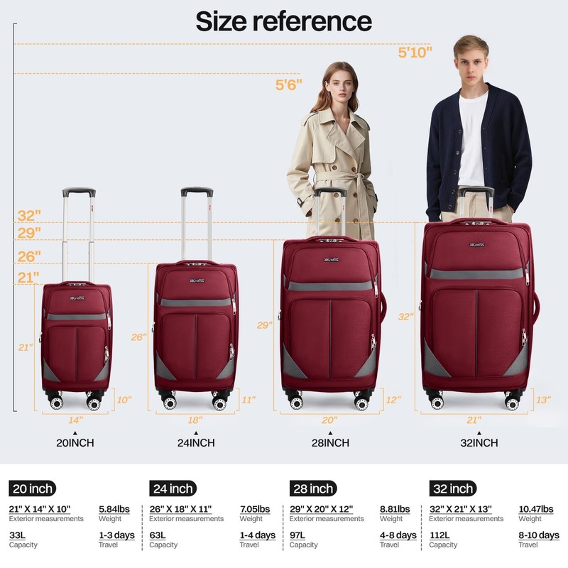 Lightweight Expandable Softside Suitcase SoftShell Multiple Pockets Luggage gallery