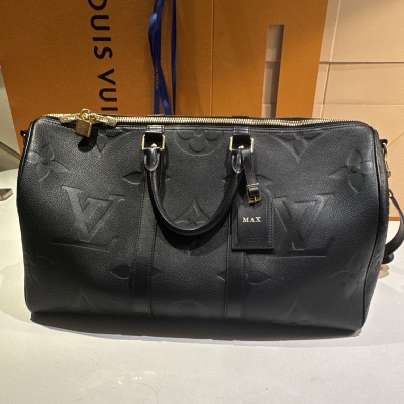 Louis Vuitton Monogram Shadow Leather Duffle Bag Black Lockable Zipper Carry On