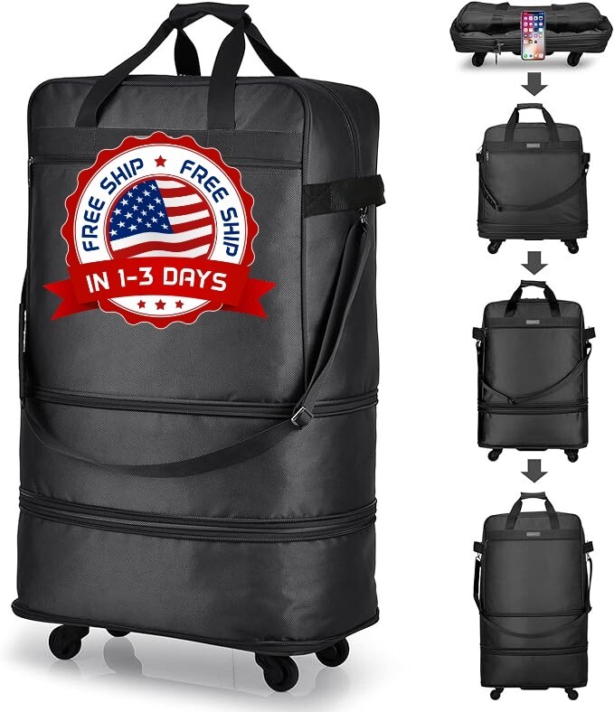 Bolso de Viaje Plegable con Ruedas 90L Ligero Bolsa de Viaje con 4 Ruedas NEW US