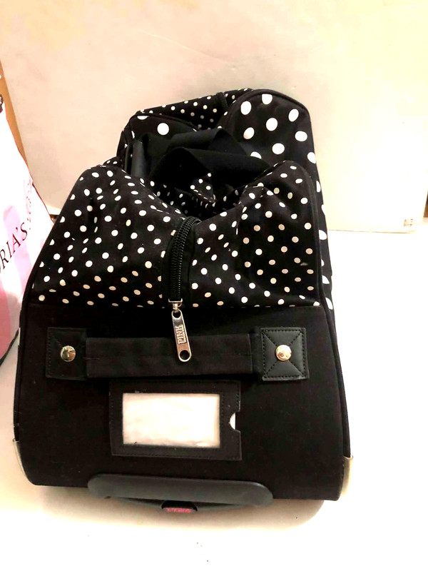 Victoria's Secret PINK Black & White Polka Dot Roller Duffle Luggage Bag NEW gallery