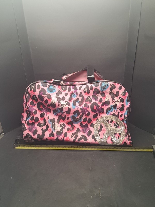 💯🔥 Rolling Carry On Duffel Bag Pink And Black Peace Love Hope Hearts Stars 💯 gallery