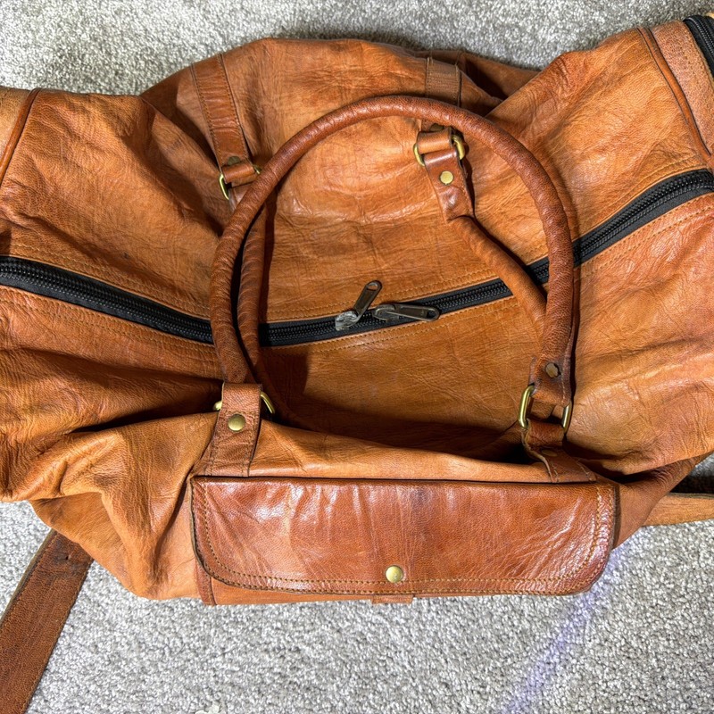 VTG Large Leather Duffel Bag Weekender Travel Gym Overnight Bag Brown gallery