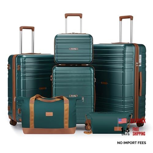 Lightweight Hardshell Suitcase Set with Spinner Wheels, 6 Piece Luggage Set