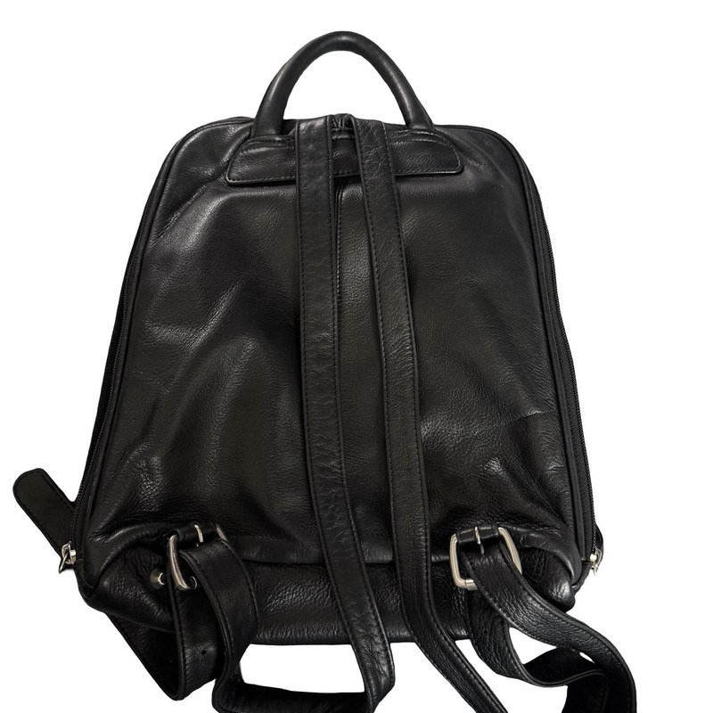 Osgoode Marley Black Leather Backpack Adjustable Straps Organizer Travel Bag gallery