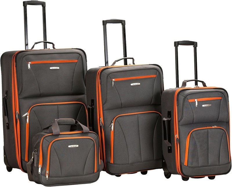 Rockland 4 Piece Upright Luggage Set Expandable Softside 28″ 24″ 20″ 14 Charcoal