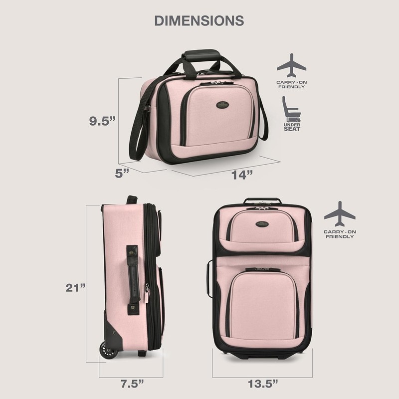 U.S. Traveler 2 Piece Expandable Softside Luggage Set 21" Carry On Tote Bag Pink gallery