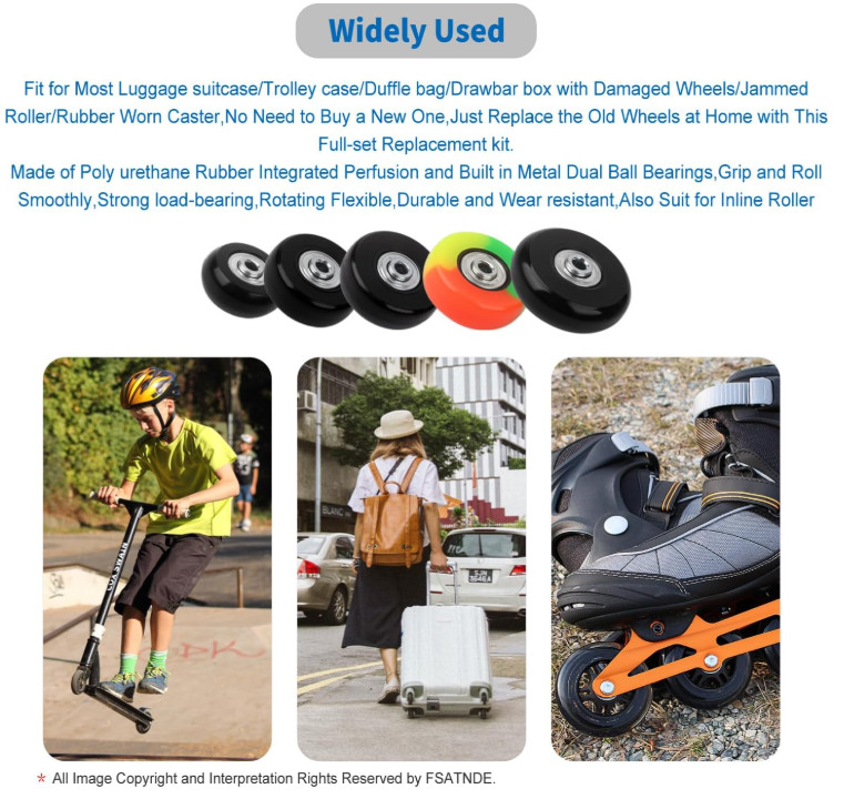 Luggage Suitcase Replacement Wheels Set Suitcase Spinner Wheels 4Pcs PU Bearing gallery