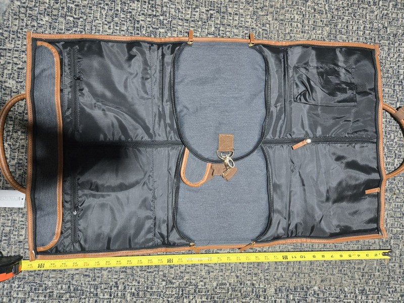 Prestige Zip-Around Garment Bag 23-25in Gray Polyester Brown Trim Handles gallery