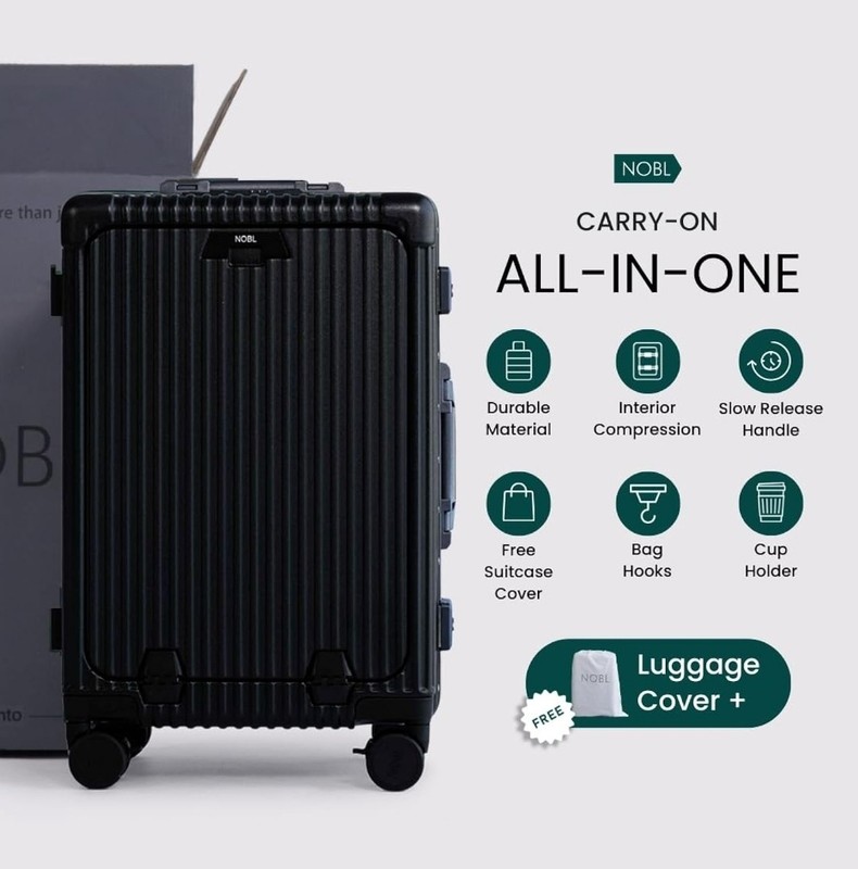 NOBLE All-In-One Carry-On Zipperless Aluminum Frame With Black Luggage Tag NWT!