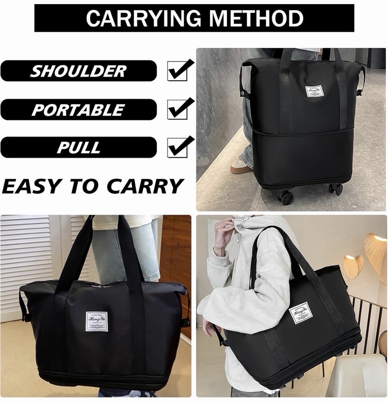 28-58L Large Expandable Rolling Duffle Bag w/ Detachable Wheels Carry On Luggage gallery