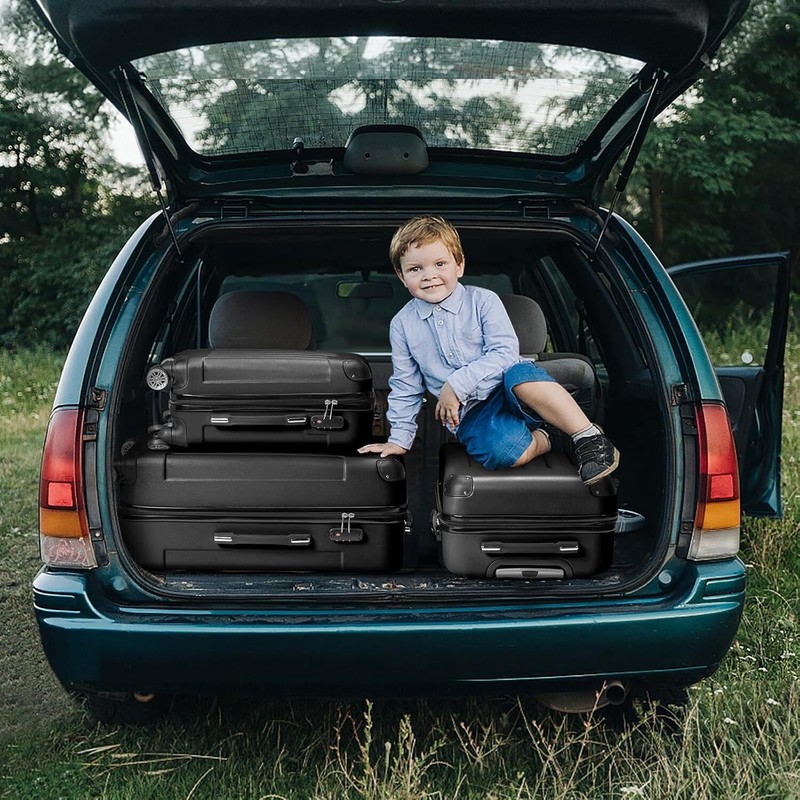3-Piece Hardshell Luggage Sets with Spinner Wheels TSA Lock Black (20"/24"/28") gallery