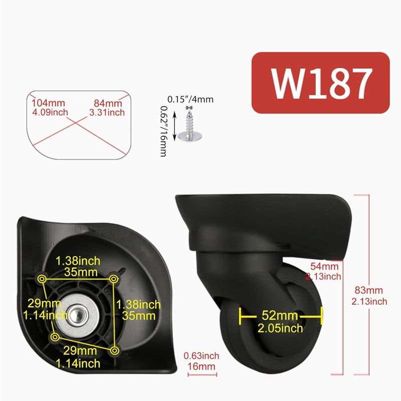 Left & Right Luggage Wheels Set - 52mm Diameter - Pack of 2 gallery