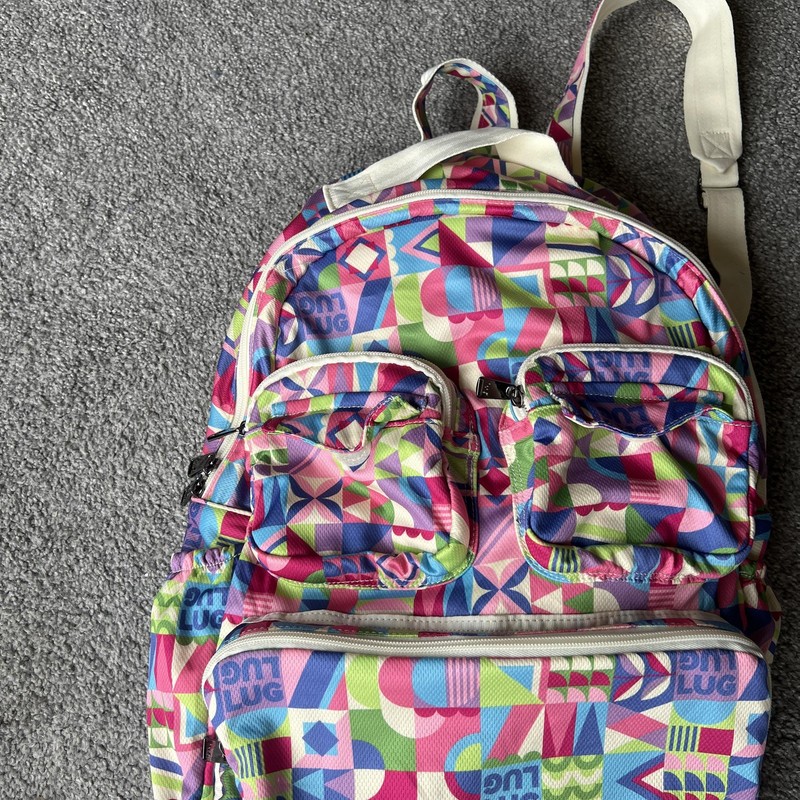 Lug Puddle Jumper Backpack Multicolor Geometric Print Zip Pockets School Travel gallery