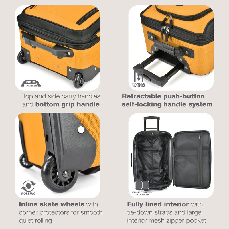 U.S. Traveler Rio Lightweight Softside Rolling Carry-on Suitcase, 2-Wheel Set, O gallery