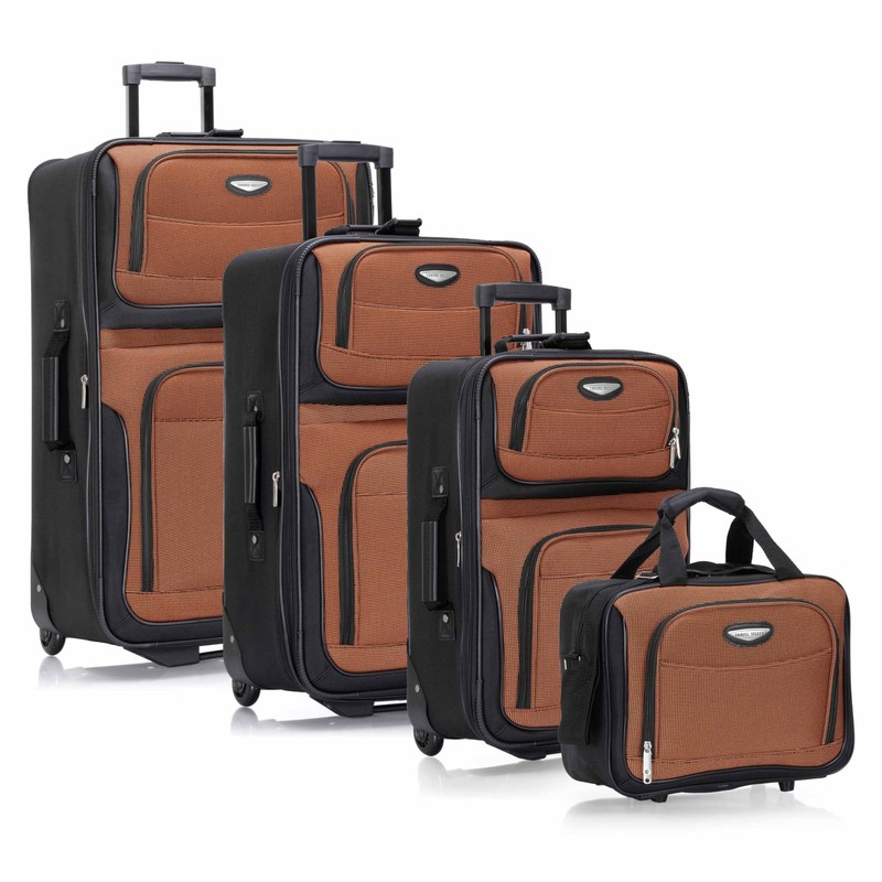 Softside Expandable Luggage 4-Piece Set 15/21/25/29 Rolling Wheels Orange
