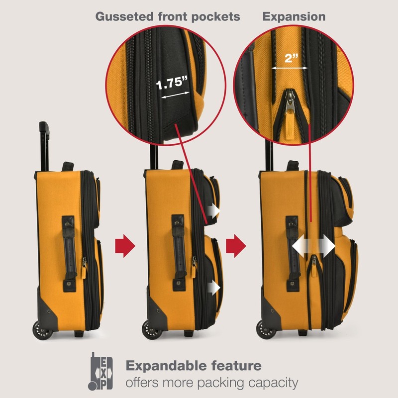 U.S. Traveler Rio Lightweight Softside Rolling Carry-on Suitcase, 2-Wheel Set, O gallery