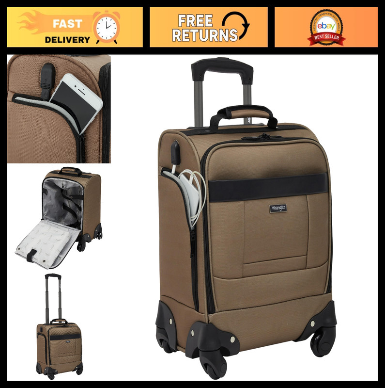 17″ Underseat Spinner Carry-On Luggage, Lightweight Travel Bag, Mocha Color