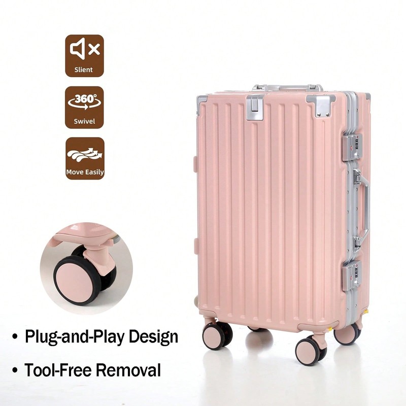 20 Inch Silver PC Hard Shell Carry On Suitcase With Aluminum Frame Combination gallery