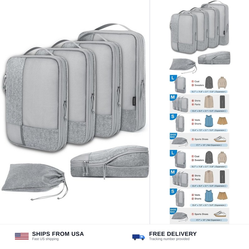 BAGSMART Compression Packing Cubes for Travel, Durable Travel Cubes for Carry…