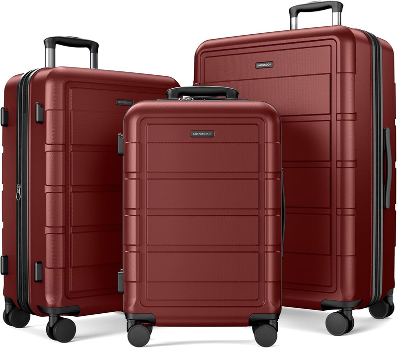 Durable 3-Piece Expandable Hardshell Luggage Set with Wheels – Wine Red
