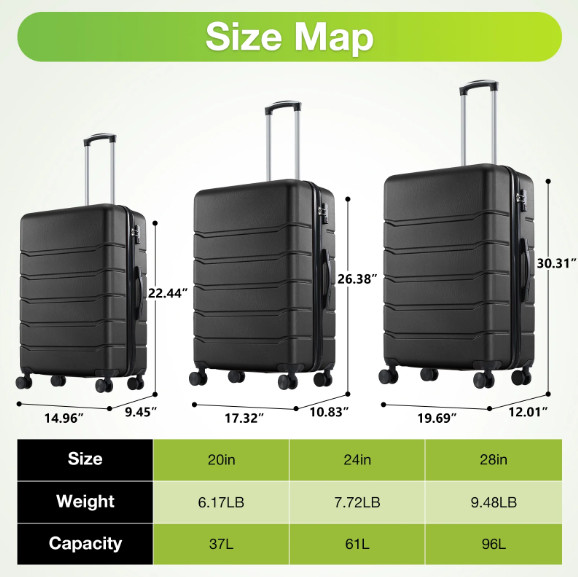 GIANNA 3-Piece Hardside Luggage Set with Spinner Wheels & TSA Lock gallery