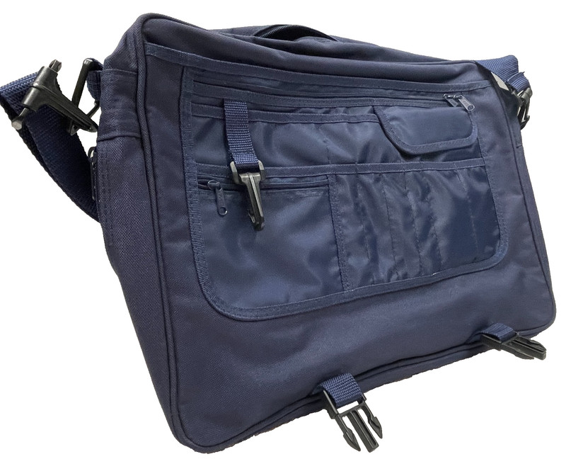 EUC Expandable Messenger Bag, "Pfizer," Navy, Shoulder Strap, 16"L x 14" T x 3"W gallery