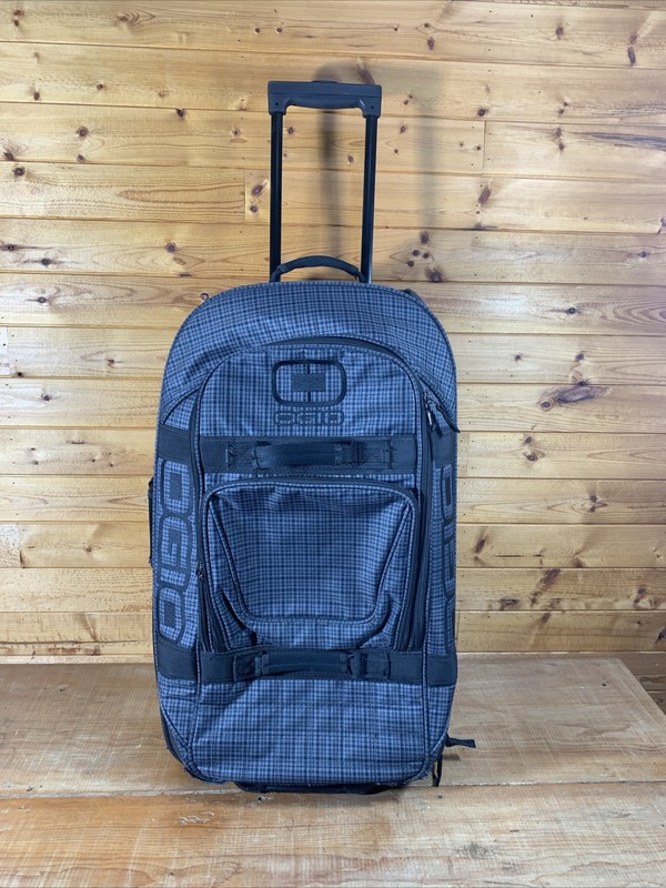 OGIO Blue Gray Plaid Travel Bag Luggage 28″ Wheeled Rolling Expandable Duffel