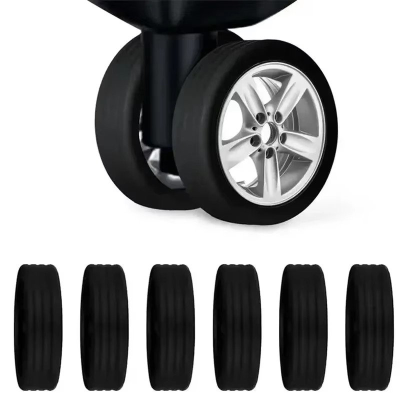 8PCS Black Luggage Roller Rubber Cover Silent Trolley Wheel Accessory Protective gallery