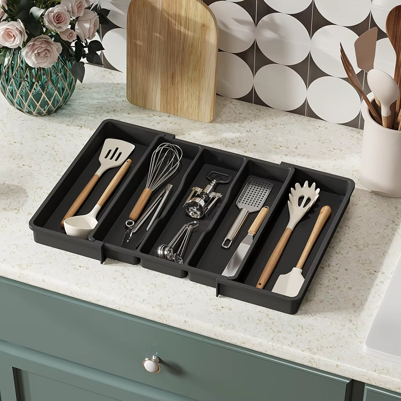 Expandable & Adjustable Large Plastic Kitchen Utensil Organizer - Cutlery Holder gallery