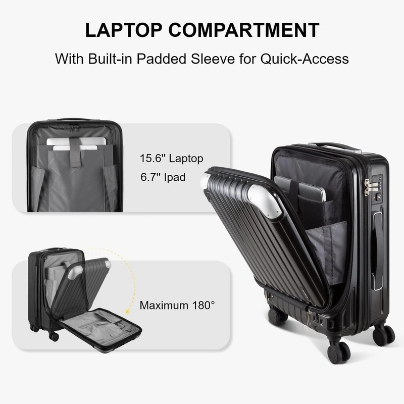 Black Hard Shell Suitcase, Spinner Wheels, TSA Lock - 20" gallery