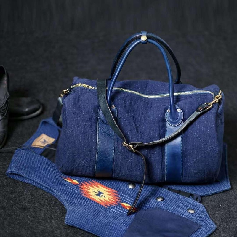 Washed Cotton Weekender Bag with Leather Accents | Women Leather Duffle Bag