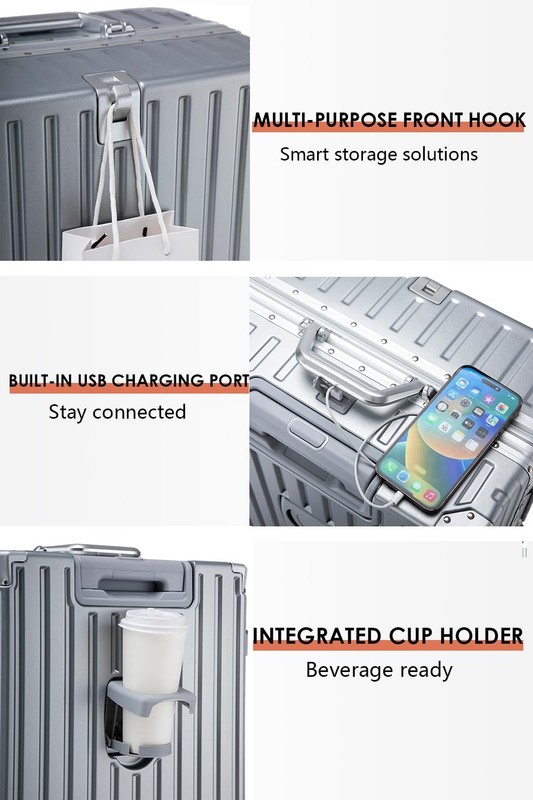 PC Hard Shell Checked Suitcase with Aluminum Frame, Luggage with Cup Holder a... gallery