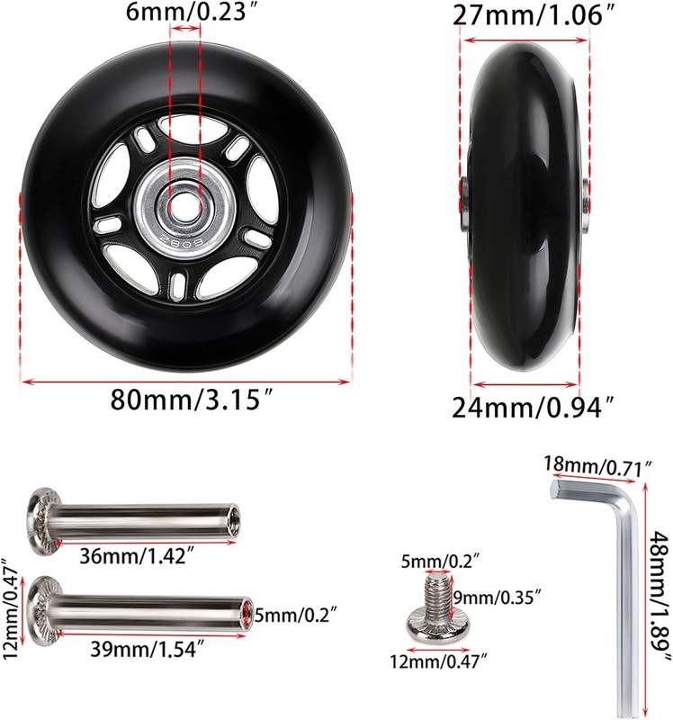 80mm Rubber Suitcase Wheels Set with Axles for Easy Installation and Repair gallery