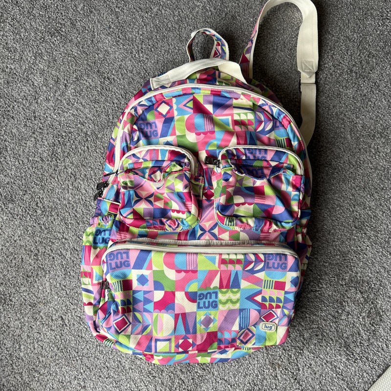 Lug Puddle Jumper Backpack Multicolor Geometric Print Zip Pockets School Travel