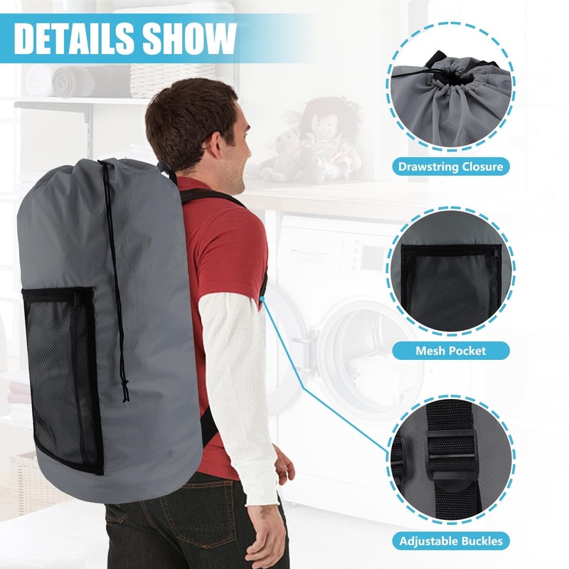 Olosar Laundry Bag Backpack, Extra Large Travel Laundry Bag with Mesh Pocket ... gallery