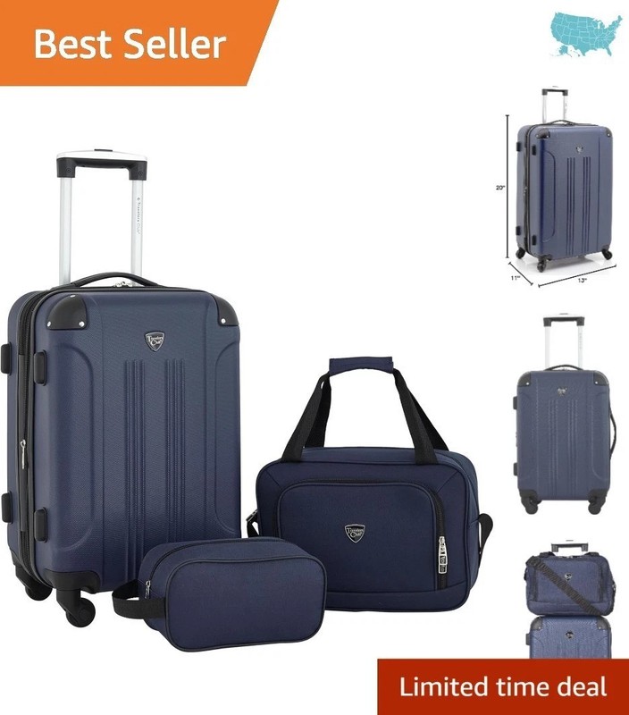 Chicago Expandable Hardside Spinner Luggage Set – 3 Piece Navy Blue Elegance