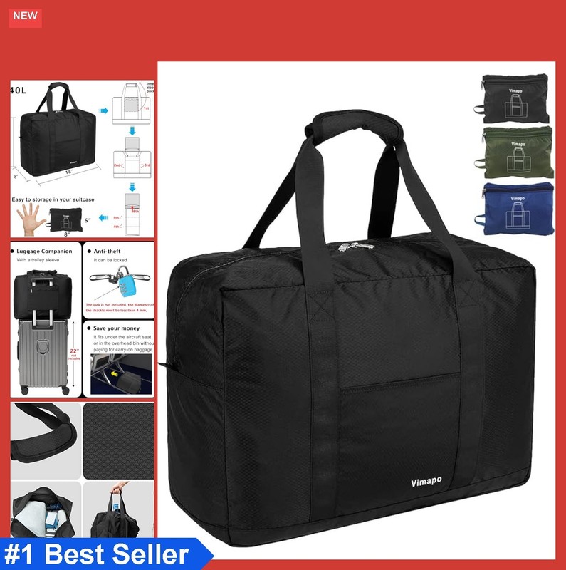 Foldable Travel Duffle Bag 40L Ripstop Nylon Trolley Sleeve Carry On Underseat