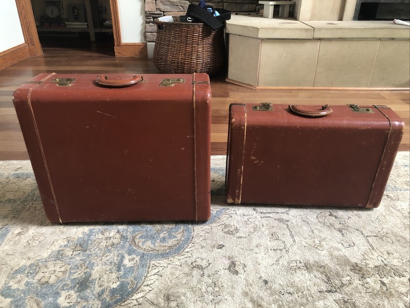 R.A.R. Vintage Two Piece Leather Luggage Suitcase