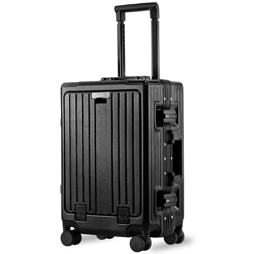 Carry On Luggage 20 Inch, Aluminum Frame Zipperless Luggage, 20 inch Black