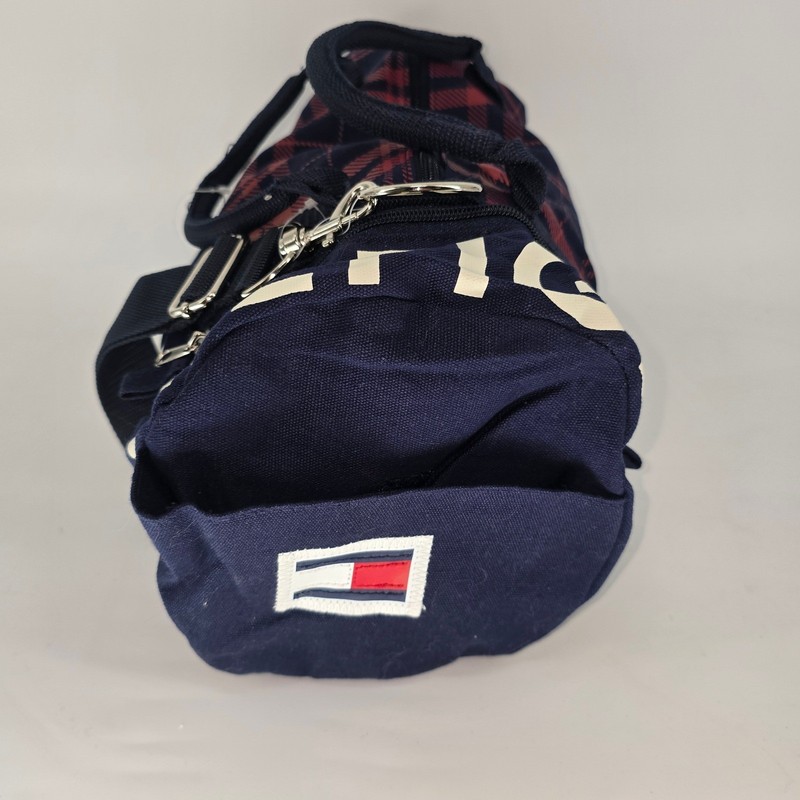 Tommy Hilfiger Mini Duffle Bag Navy Red Plaid Canvas Logo M86913589 467 NWT gallery