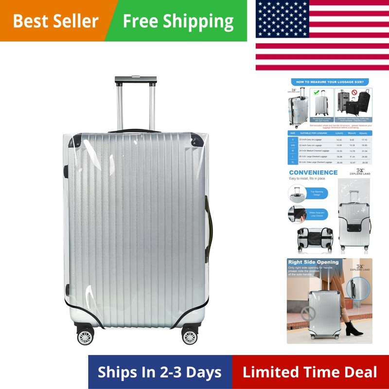 Clear Luggage Cover Tough Protector Fits for 28 Inches Suitcase for Travel Ai…