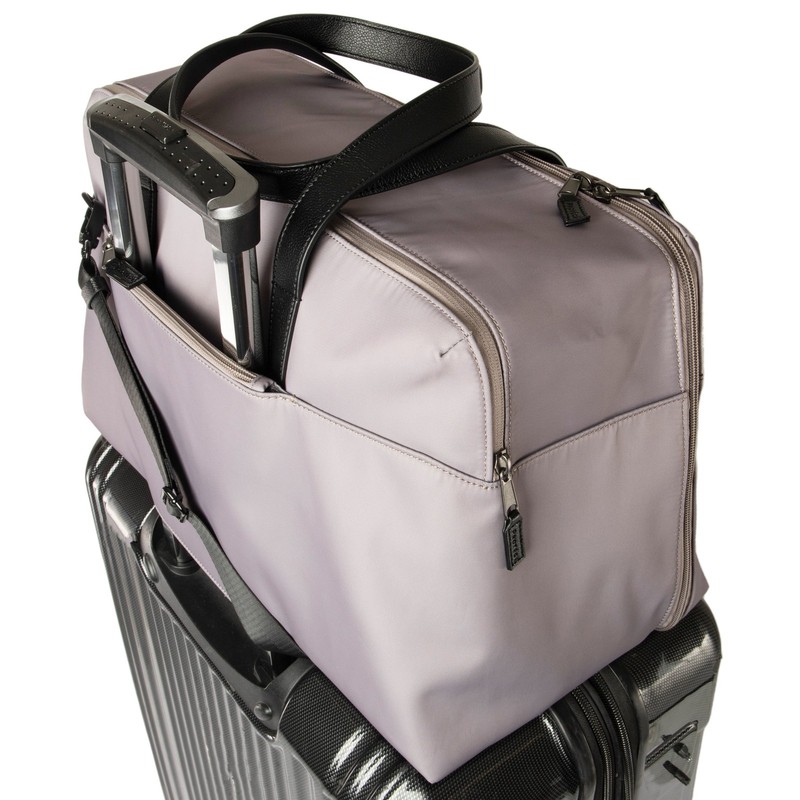 18" Carry on Adjustable Strap Weekender Duffel with Luggage Pass Through, Taupe gallery