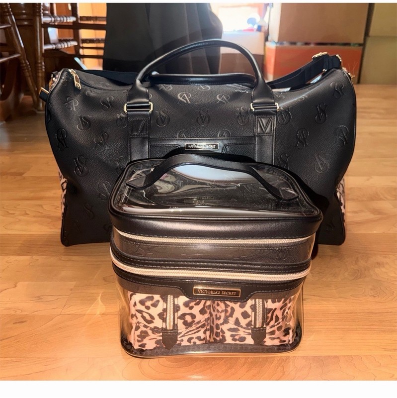 Victoria’s Secret Monogram Duffel Bag + Zip-Around Cosmetic Case Set